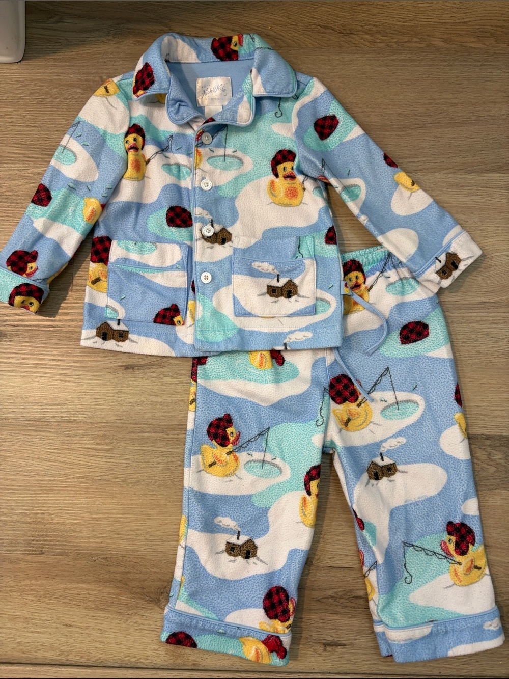 Nick & Nora Light Blue Duck & Fishing Fleece Pajama Set